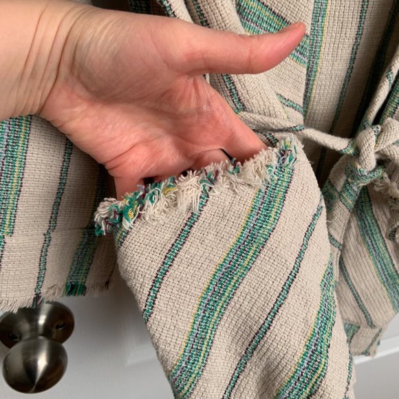 Zara Woman Cotton The Beth Rustic Kimono Jacket Striped Pockets Tie Belt Size S - Picture 13 of 16